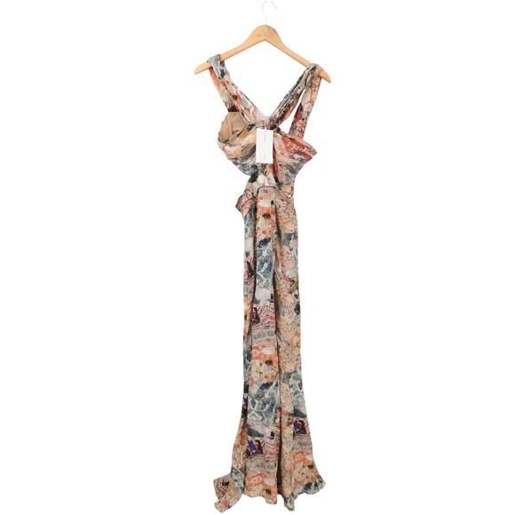 NWT H&M Studio Women's Beige‎ Draped Patterned Maxi Side Slit Dress Size Medium - Picture 3 of 9
